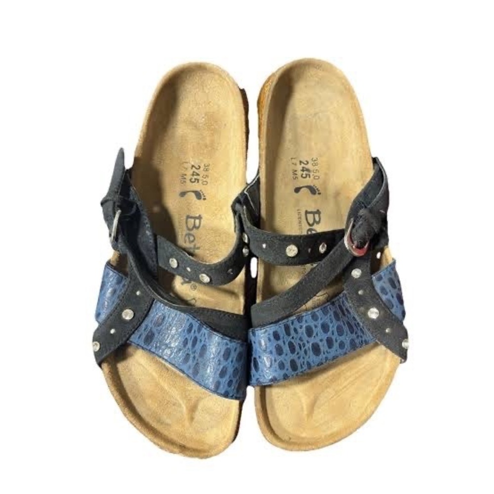 Betula by Birkenstock Krystle Womens 38 Blue Croc Rhinestone Suede Slide Sandals
